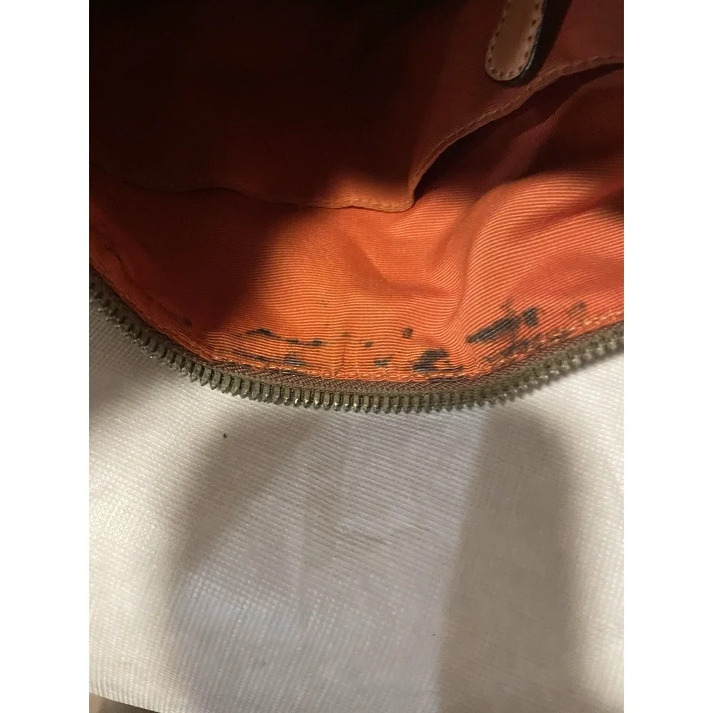 Coach Signature Hobo Bag Brown Tan Canvas Leather Zipper Issue AS IS Orange